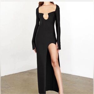 Khanum’s “Kaomi”Black Long Sleeve Dress with Slit